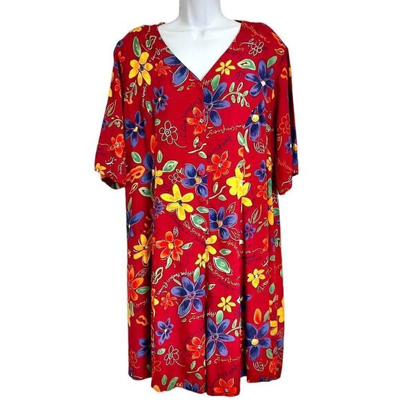 VTG Jacque &‎ Koko Romper Womens 14/16 Pockets Floral Red Multicolor *See Note - Picture 3 of 16